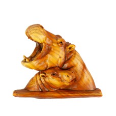 Carved Wood-effect Hippo and Calf Magnet