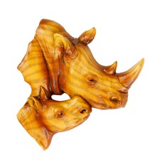 Carved Wood-effect Rhino and Calf Magnet