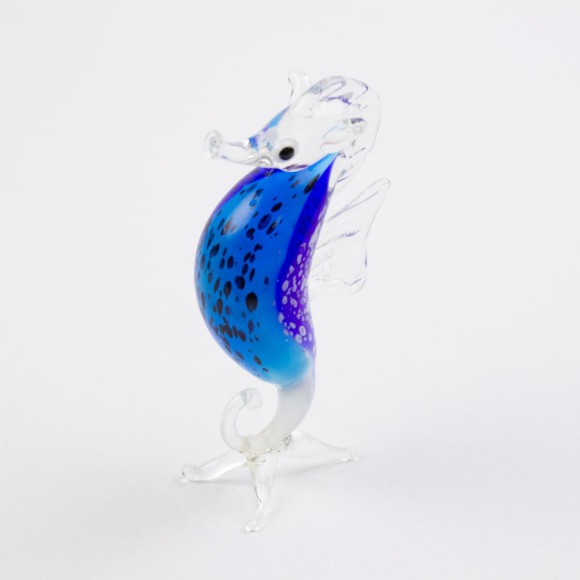 Miniature Glass Seahorse, blue/clear, 8cm