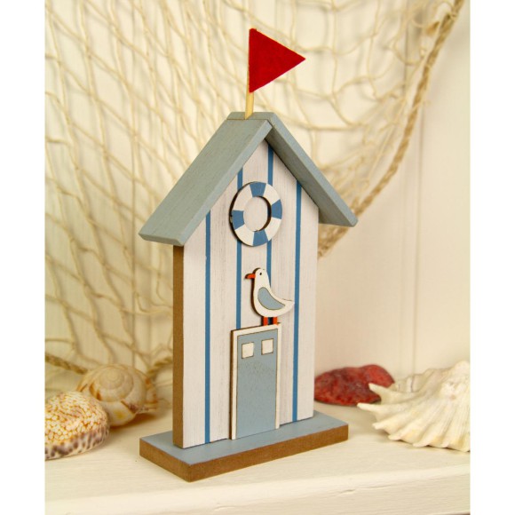 Beach Hut with Red Flag and Gull, 21cm