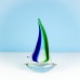 Glass Sailing Boat, green/blue, 22cm