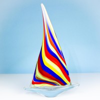 Glass Sailing Boat, multi coloured, 33cm