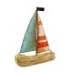 Driftwood Sailboat with Metal Sails, red/white/blue, 23cm