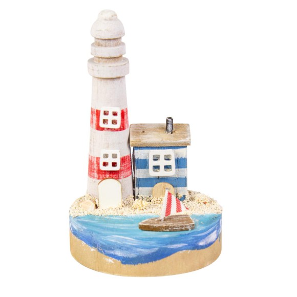 Seaside Cottage and Lighthouse on Round Plinth, 14cm