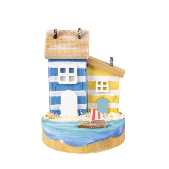 Two Seaside Cottages on Round Plinth, 12cm