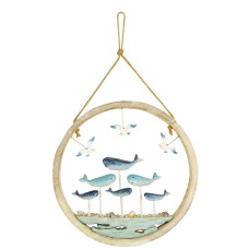 Circular Framed Scene with Whales & Seagulls, 20cm