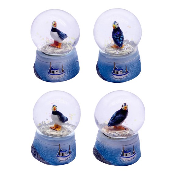 Puffin Snowglobe with Fishing Boats, 6cm, 4 assorted